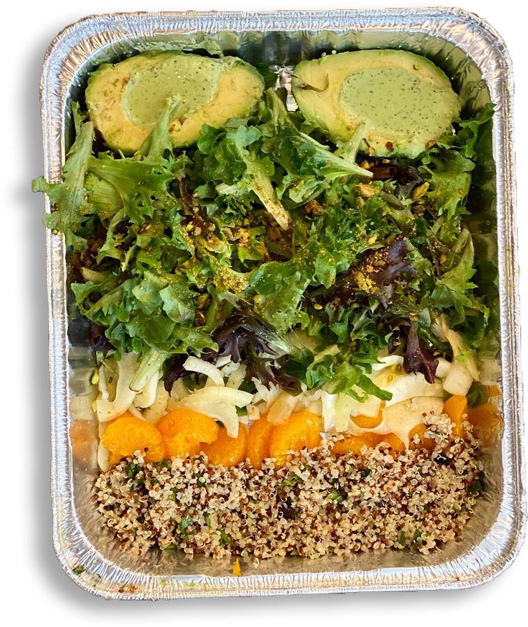 catering pan of super greens salad